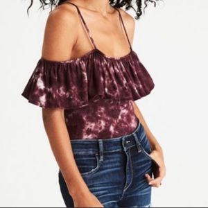 American Eagle Soft and Sexy off the shoulder ruffled tie dye body suit …